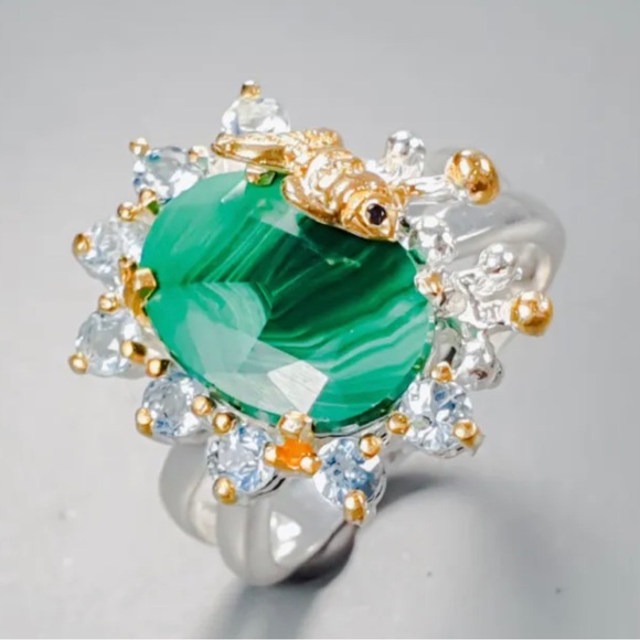 Classy Genuine Malachite Topaz Ring